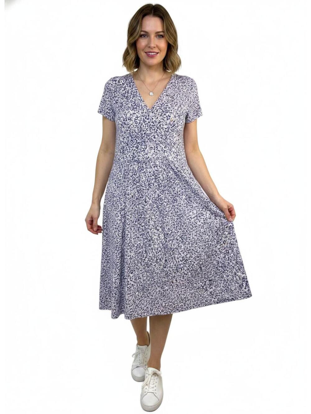 L.L.Bean Jersey Knit Midi Dress Faux Wrap Short Sleeve Floral Size Medium